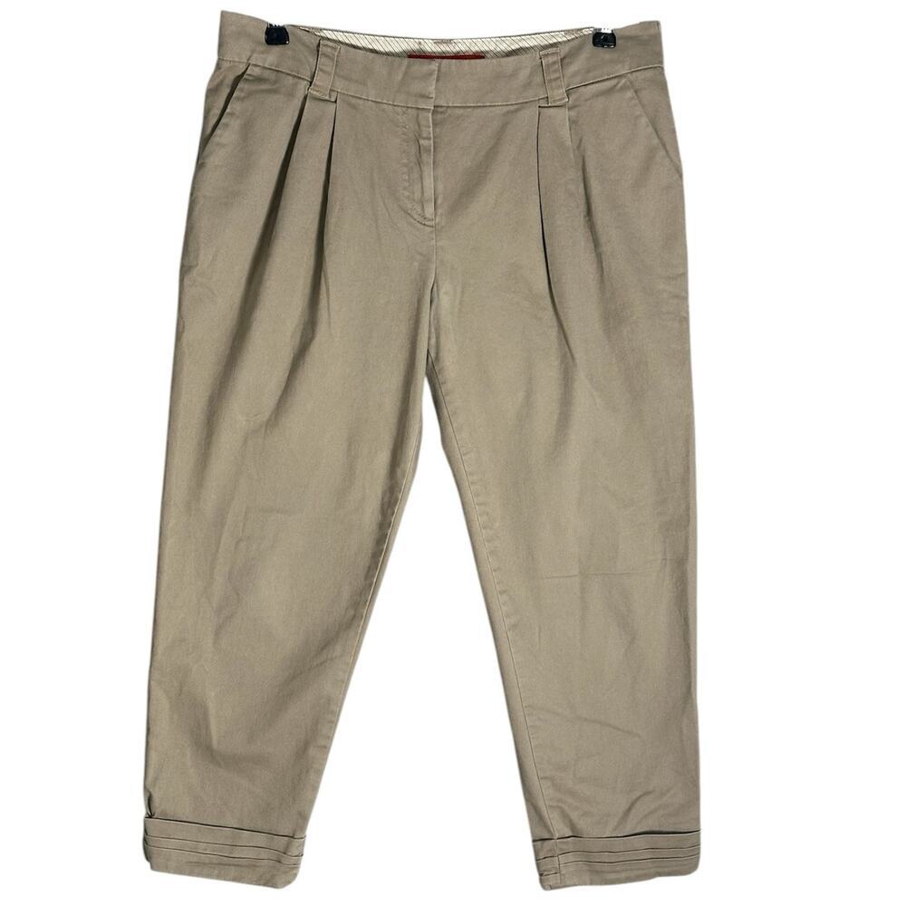 Cartonnier Sz 4 Crop Cuffed Pleated Chinos Khaki Stretchy Trouser Neutral Anthro